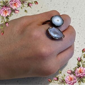 Retro Style Natural Crystals Cluster Big Statement Adjustable Ring